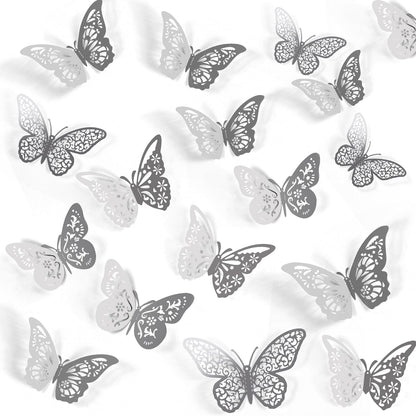 48 Pcs Silver Butterfly Decorations Butterfly Wall Decor 3D Butterfly Party Decorations Butterflies for Bouquet Cake Decorating