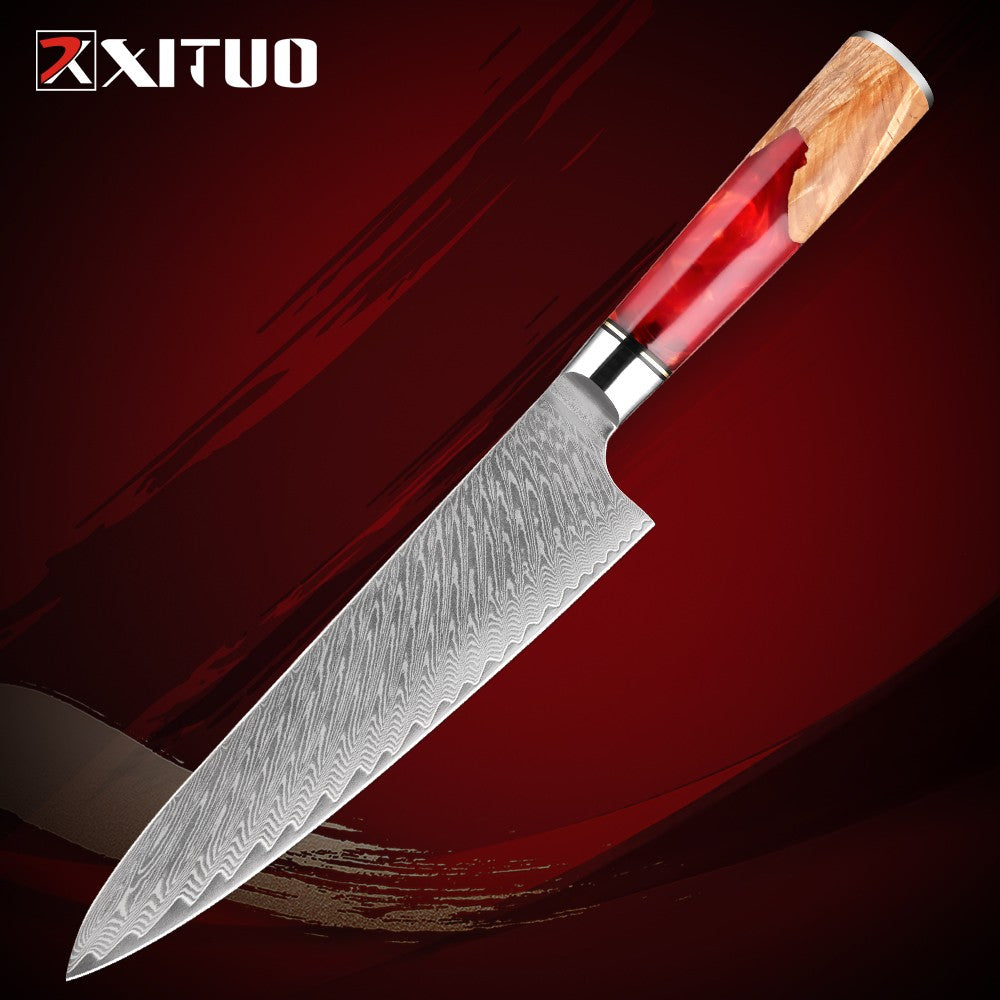 XITUO Conjunto de Facas de Cozinha de Aço Damasco de 1 a 9 Peças Inclui Faca do Chefe, Faca de Pão, Cutelo, Faca Santoku, Faca Nakiri para Desossar