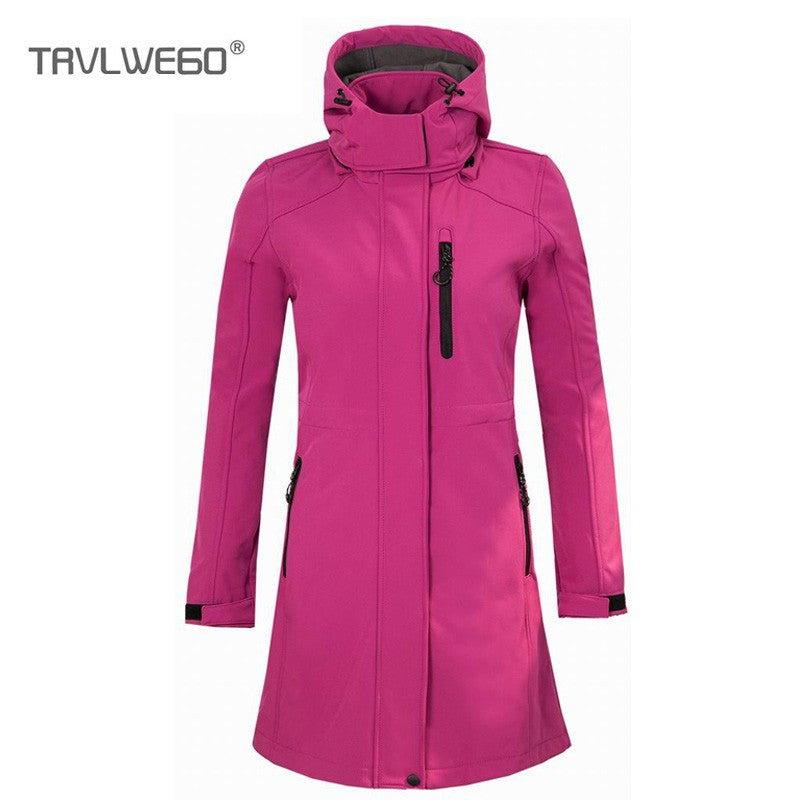 Women's Hiking Jacket Long Soft Shell Fleece Outdoor Windbreaker Camping Trekking Climbing Female Coats Winter