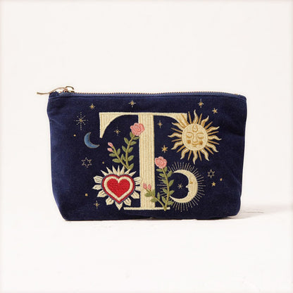 Velvet Handbag Vintage Printed Letter Pattern Makeup Bag