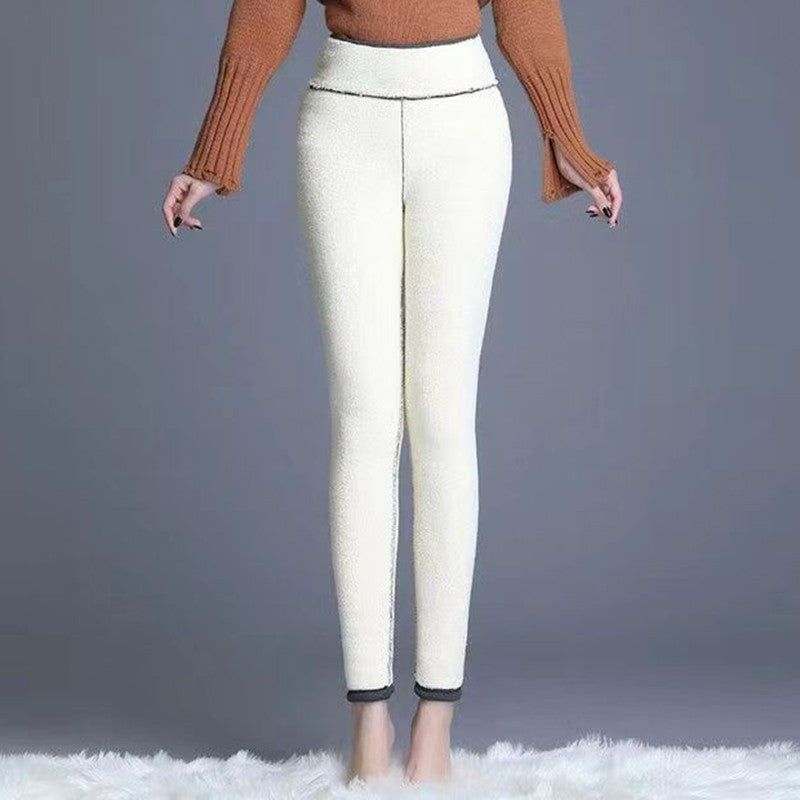 Winter Lady Snow Warm High Waist Pants Girls Fleece Thicken Straight Leg Trousers Women Slim Fit Thermal Plush Pants