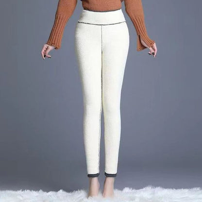 Winter Lady Snow Warm High Waist Pants Girls Fleece Thicken Straight Leg Trousers Women Slim Fit Thermal Plush Pants