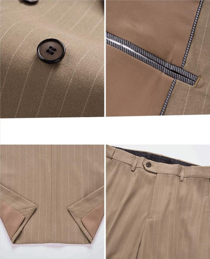 Blue Pinstripe Men's Double-breasted Suit Two-piece, Wedding/Party/Business Dress Jacket and Pants, Red Gray Male Sets M-4XL 5XL