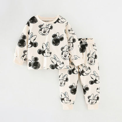 Disney Mickey Print Baby Boys Underwear Set Autumn Kids Home Clothes Suit Casual Cartoon Long Sleeve Tops + Pants Children's Pjs