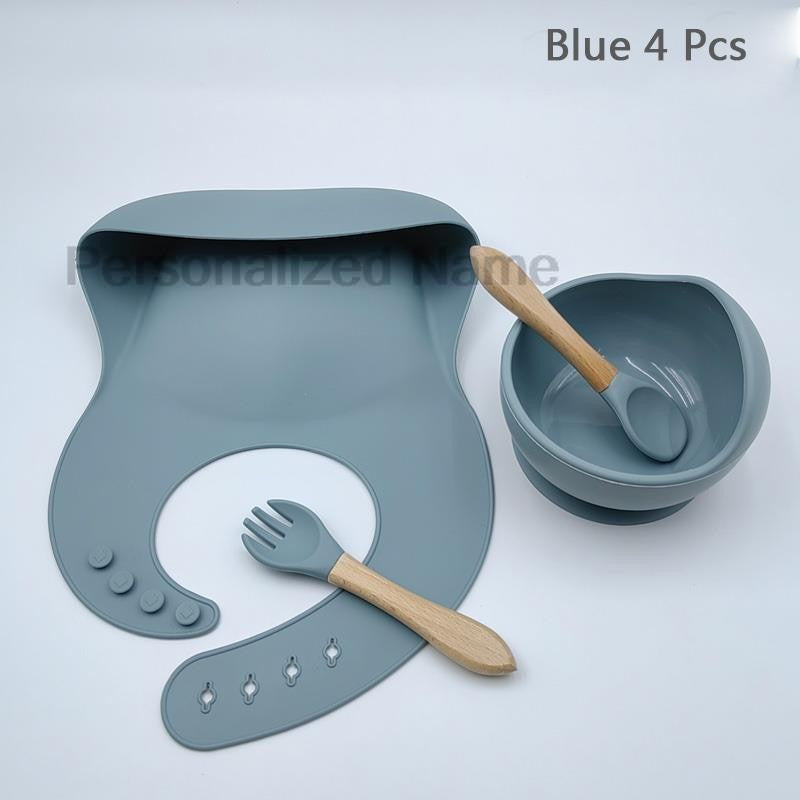 Personalized Name Baby Feeding Set Children's Silicone Suction Cup Bowl Training Spoon Fork Tableware Baby Feeding Bowl BPA Free