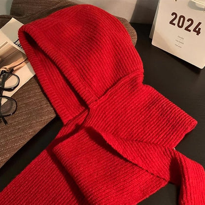 Knitted Winter Balaclava One-piece Thickened Scarf Cap Winter Accessories Hooded Hat Neck Protection Scarf Cold Weather New