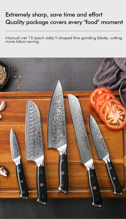 TURWHO Melhores Utensílios de Cozinha de 1 ou 7 Peças, Conjunto Profissional de Aço Damasco de 67 Camadas Com Excelente Bloco de Facas de Madeira de Acácia