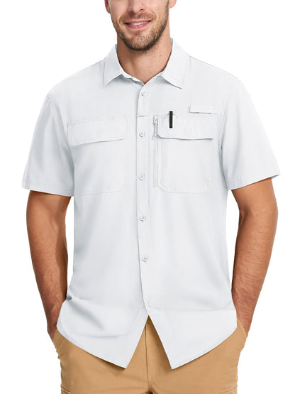TACVASEN Short Sleeve Fishing Shirts Men's UPF 50+ Sun Protection Cargo Work Shirts Mesh Breathable Quick Dry Hiking Shirts Man