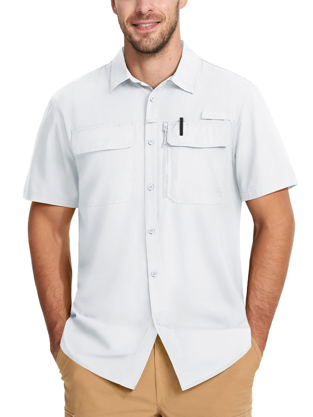 TACVASEN Short Sleeve Fishing Shirts Men's UPF 50+ Sun Protection Cargo Work Shirts Mesh Breathable Quick Dry Hiking Shirts Man