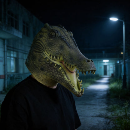 Adults Halloween Crocodile Head Mask Funny Giant Crocodile Face Covering Creative Masquerade Costume Head Facewear Cosplay Party