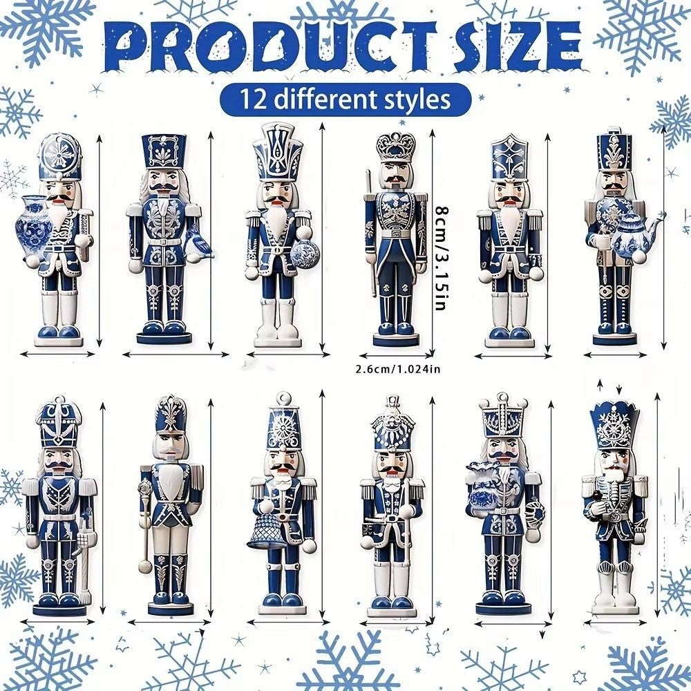12/24/36PCS XMAS Wooden Nutcracker Soldier Pendant Blue 8CM Christmas Wooden Nutcracker European-Style Home Decoration