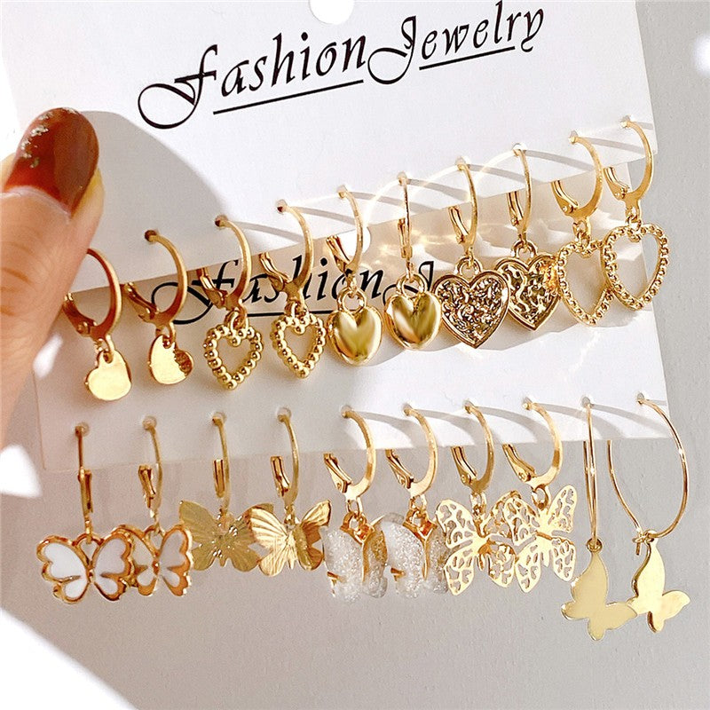 Brincos Grandes de Coração Dourado e Prateado YOBEST para Mulheres, Conjunto de Brincos Borboleta Pendurados, Presentes de Joias Femininas, Nova Moda, 2025