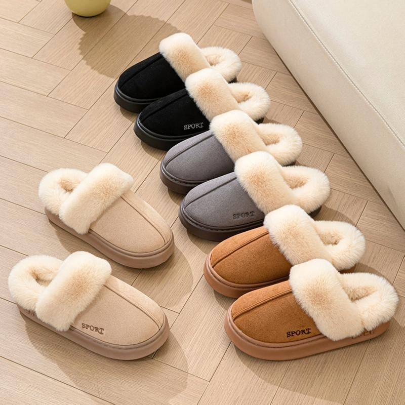 Casual Fluffy Slippers Women House Winter Plush Designer Shoes Ladies Flats Home Warm Fashion Elegant Solid Platform Footwear