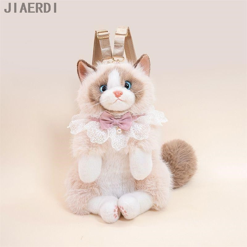 Mochila Nova e Fofa Realista de Ragdoll Feminina, Boneca de Pelúcia de Gato, Mochila Pequena de Lolita, Desenho Animado, Personalidade, Mochilas Chiques para Mulheres