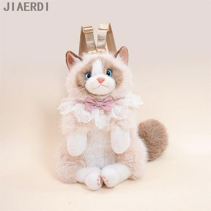 Mochila Nova e Fofa Realista de Ragdoll Feminina, Boneca de Pelúcia de Gato, Mochila Pequena de Lolita, Desenho Animado, Personalidade, Mochilas Chiques para Mulheres