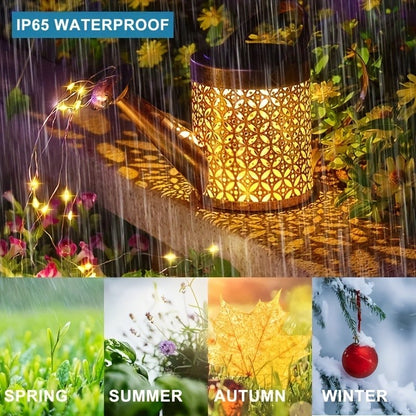 Metal Lantern Solar Watering Can Light - Outdoor Waterproof Shower Lights for Garden Decorations LED Fairy Art Decorative Lights