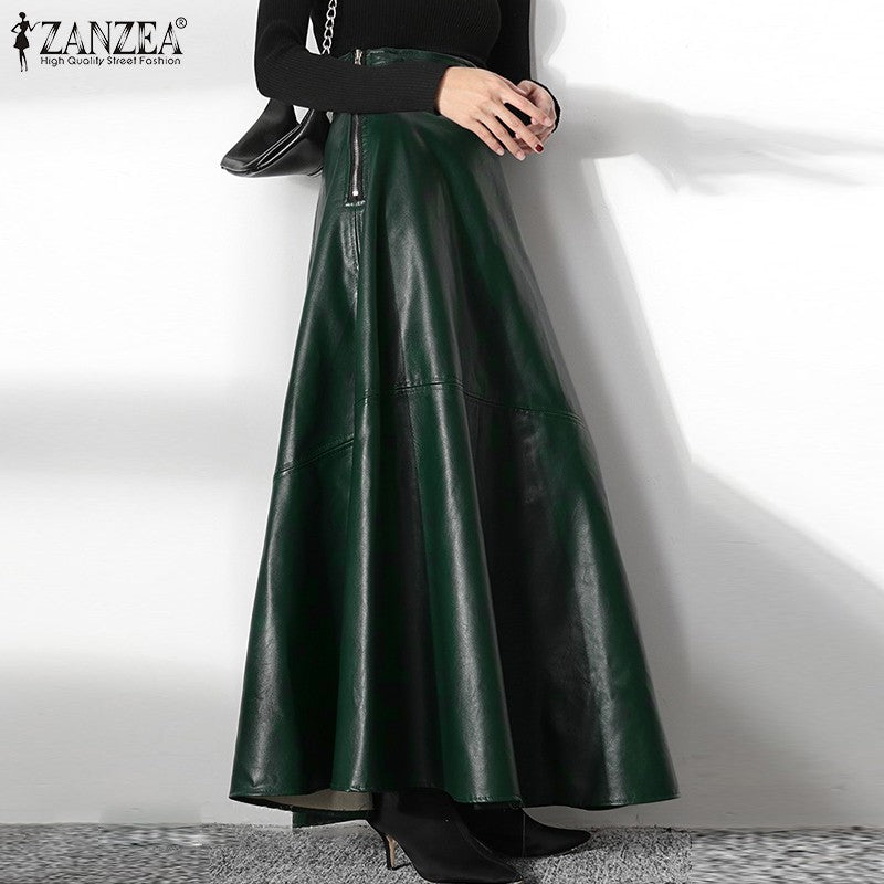 ZANZEA Women's PU Leather Maxi Skirt 2023 Spring Elegant OL Long Saias Fashion Solid Mujer Faldas Casual High Waist Zipper Jupe