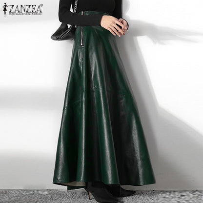 ZANZEA Women's PU Leather Maxi Skirt 2023 Spring Elegant OL Long Saias Fashion Solid Mujer Faldas Casual High Waist Zipper Jupe
