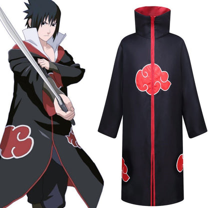 AnimeNinja Cosplay  Akatsuki Cosplay Ninja Costume Uchiha Itachi Red Cloud Cloak Robe Cloak Headband Props Halloween Clothe