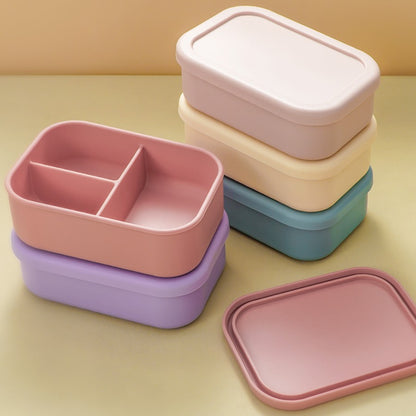 1PCS Baby Silicone Food Storage Box Solid Color Baby Tableware Three-compartment Dinner Plate Children Portable Lunch Box