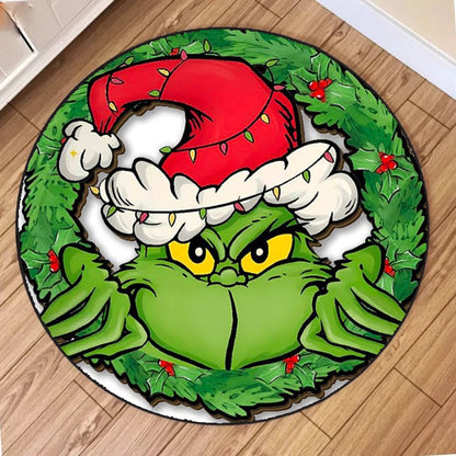 Christmas Creative Circular Carpet Green Frog Printed Carpet Suitable for Living Room Bedroom Coffee Table Carpet Decoration