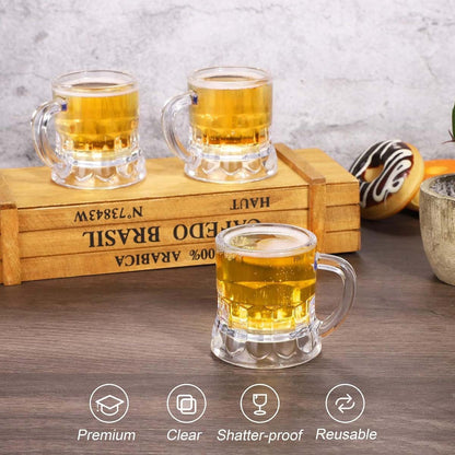 1/6Pcs Mini Clear Beer Stein, 2oz Beer Mugs, Shot Glasses for Drinking Beer Festival Birthday Party Supplies, Wedding Wine Glass