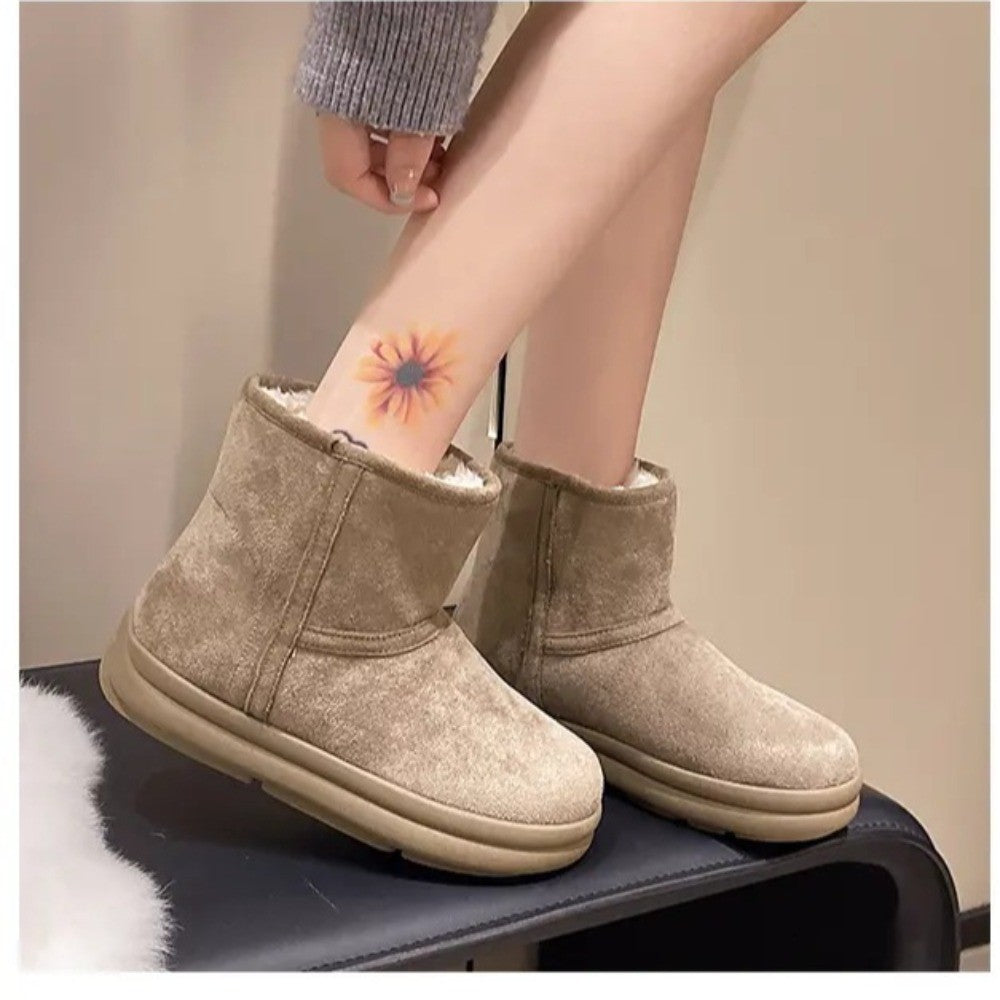 Evshine Winter Mini Snow Boots For Women Plush Lined Warm Suede Snow Boots Comfy Fuzzy Boots Fur Home Ankle Boots Lady Snow Boot