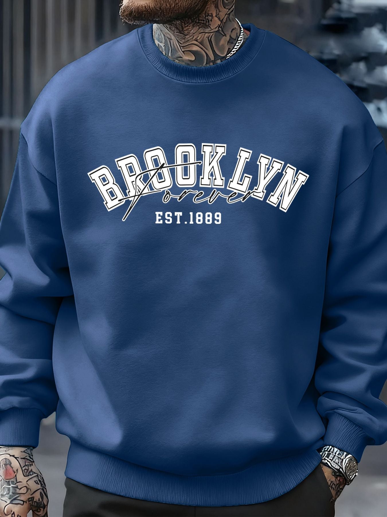 Brooklyn Forever Letter Design Men Sweatshirt Fleece Soft Clothes Trendy Loose All-Match Streetwear Crewneck Fashions Pullover