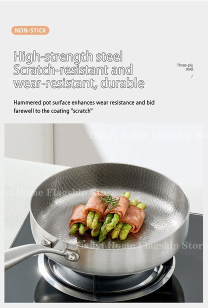 Frigideira 20/24/28cm Antiaderente Wok Titânio Aço Inox Doméstica Ovo Bife Frigideira Fogão de Indução Gás Utensílios de Cozinha