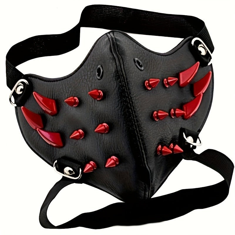 1pc Men's Steampunk Party Protective Face Mask, Motorcycle Mask Cool Red Spikes Cool Exquisite Halloween Easter Adult Mask