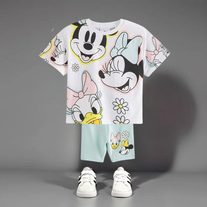 Cartoon Minnie Mouse Girls Short Sleeve Suit Boutique Children's Wear Set Summer Clothes Cartoon Cute Baby Girl T-shirt + Shorts