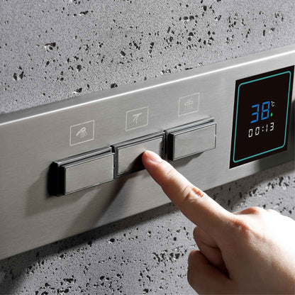 Sistema de chuveiro de latão Gunmetal luxuoso para banheiro com display de temperatura LED embutido no teto, 2 funções (chuva/cascata)