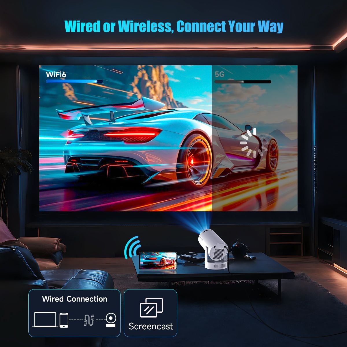Projetor Magcubic 8K HY300 Pro+ com alto-falante embutido de 5W, 1280*720P, Android 14, 8000 Lumens, Wifi6, BT5.4, Portátil para uso Externo