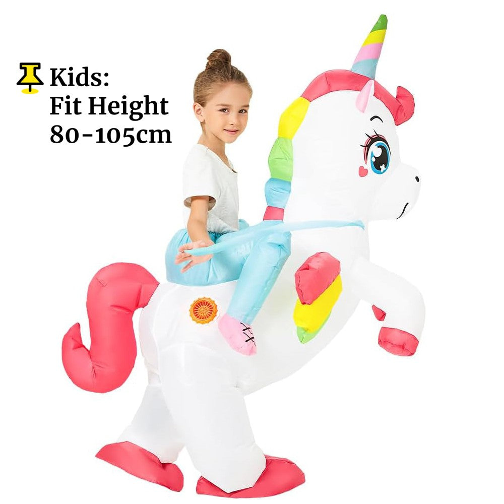 Inflatable Unicorn Ride On Costume for Adults – Funny Rainbow Fantasy Cosplay Outfit for Halloween Parties and Festivals