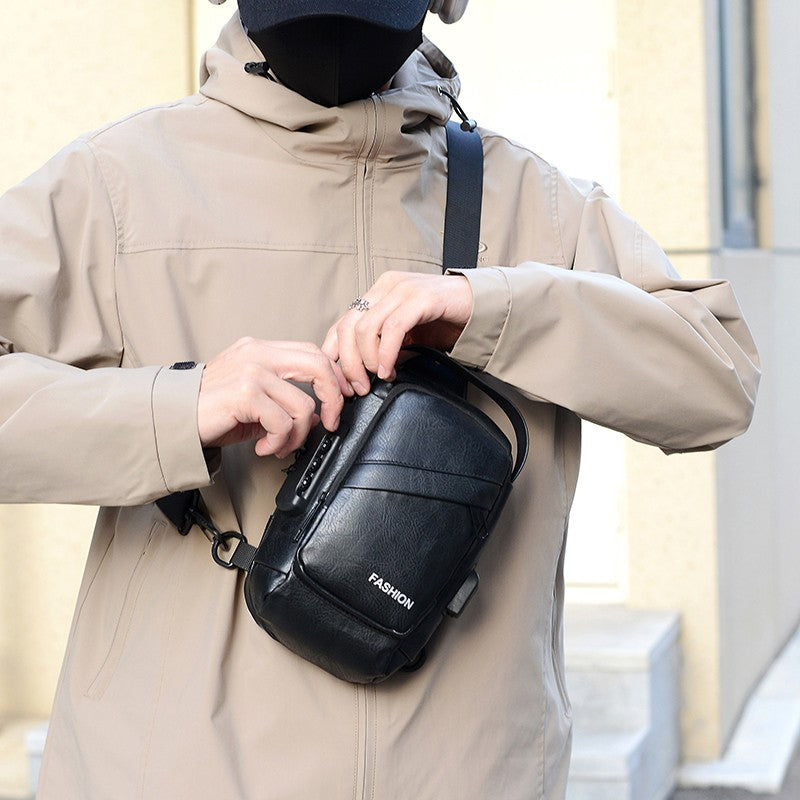Men's Anti-Theft Crossbody Bag USB Charging Port Travel Chest Bag Waterproof Shoulder Messenger Bag for Outdoor Sports