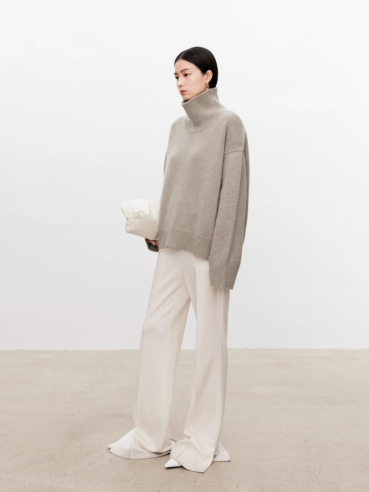 Thickened turtleneck 100% pure cashmere sweater women's loose lazy knit silhouette sweater European products