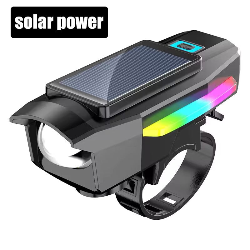 BUCKLOS Bike Light Solar Power Bicycle Front Light Highlight LED with Colorful Side Lamp Cycling Lights Bicycle Accessories