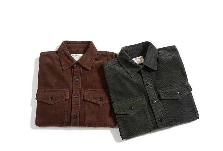 Autumn and Winter New American Retro Thick Corduroy Solid Color Cargo Shirt Men's Pure Cotton Long-sleeved Pocket Casual Blouses