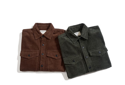 Autumn and Winter New American Retro Thick Corduroy Solid Color Cargo Shirt Men's Pure Cotton Long-sleeved Pocket Casual Blouses