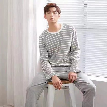 Spring-Autumn New Arrival Men's Pyjamas Long-Sleeved Loungewear Set Autumn-Winter Youth & Middle-Aged Lightweight Pyjama Set