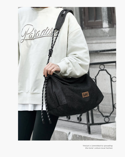 LEE Unisex Denim Blue Soft Pillow Shoulder Bags Beige Casual Simple Utility Light Ladies Large High Capacity Hobo Crossbody Bag