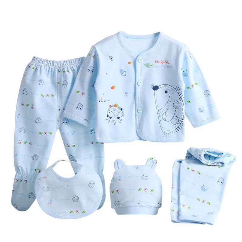 Newborn Baby Suits Boy Girl Clothes Sets Tops Pants Bibs Hats Cotton Cartoon Print Baby Clothing Cute Infant Outfit 0-3 Months