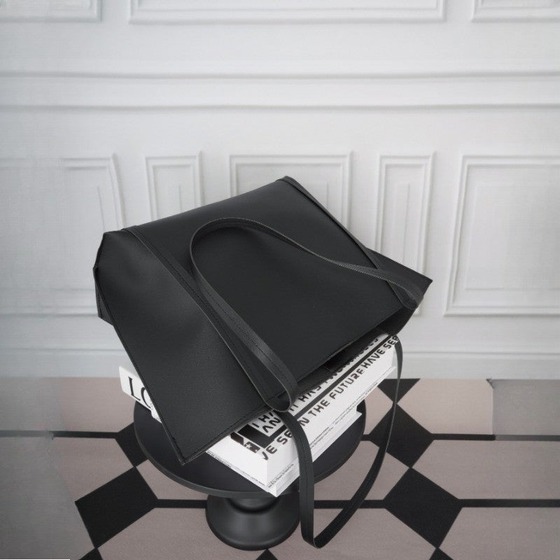 Women's Large Capacity Lightweight Tote Bag Elegant Black Synthetic Shoulder Bag, Spacious Work Travel Handbag for Everyday Use