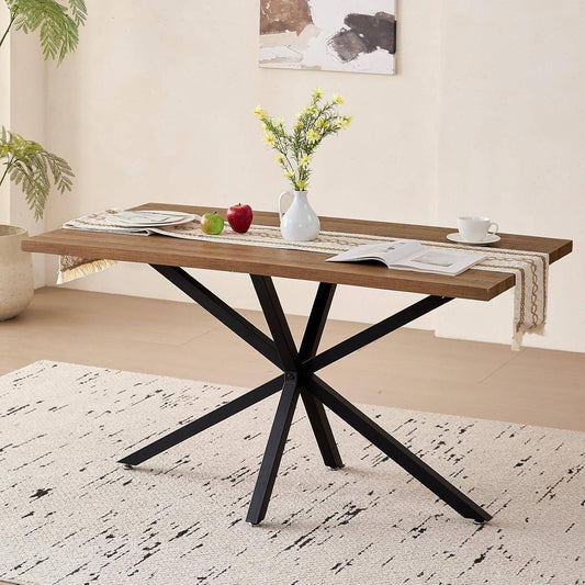 55.1" Dining Table for 2 4 Person, Small Rectangular Mid Century Modern Kitchen Table with Metal Cross Legs for Restaurant