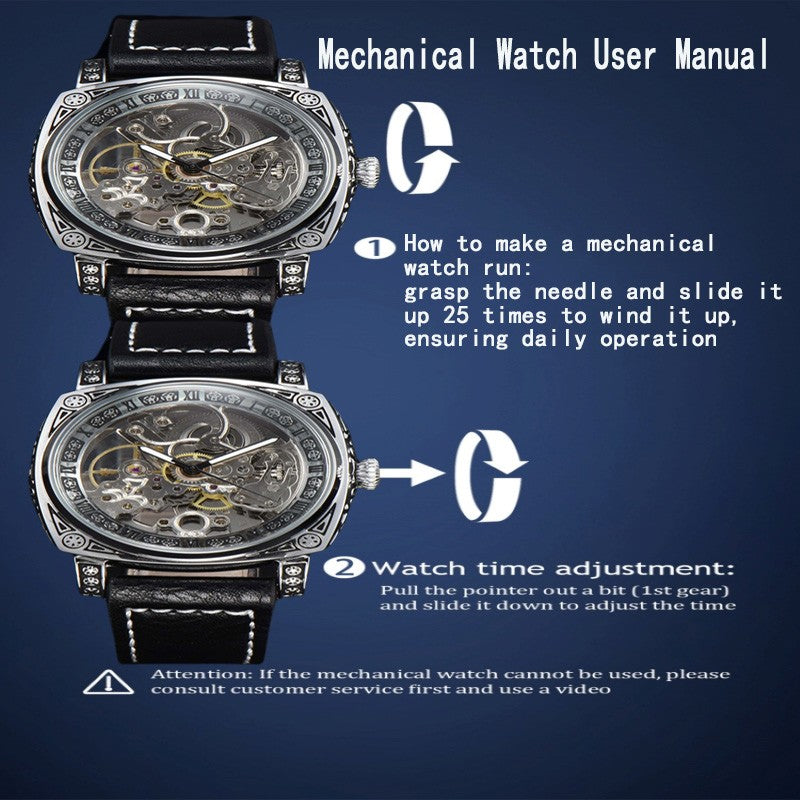 LONGLUX automatic watch retro style wholesale mechanical wristwatches skeleton carve waterproof leather no logo mens watch