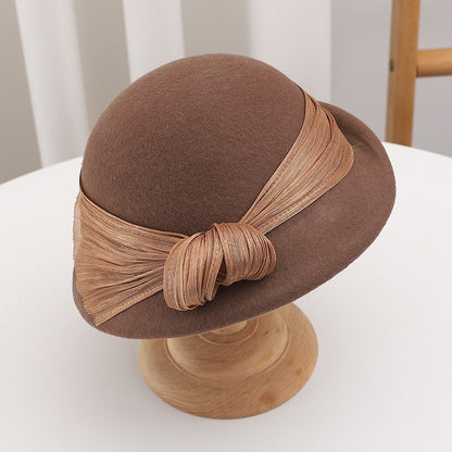 Women French Wool Beret Autumn Winter Fashion Retro Bow Knot Lady Cloche Hat Casual Travel Gift