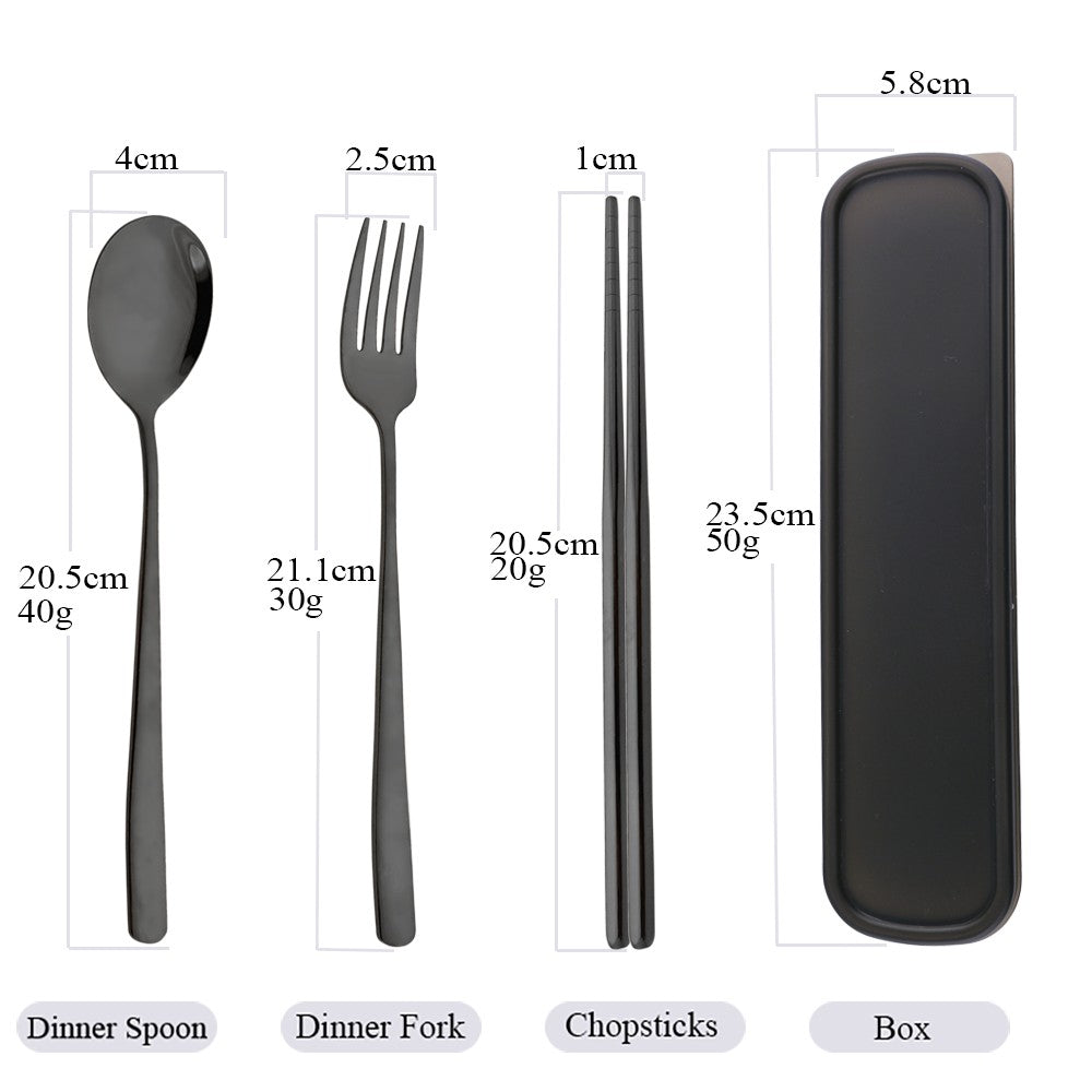 Drmfiy Western 6Set Black Dinnerware 304 Stainless Steel Tableware Long Handle Spoons Chopsticks Metal Korean Silverware Set