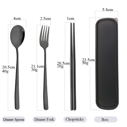 Drmfiy Western 6Set Black Dinnerware 304 Stainless Steel Tableware Long Handle Spoons Chopsticks Metal Korean Silverware Set