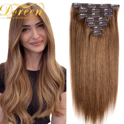 Doreen 160G 200G 240G Série Volume Cabelo Humano Liso Remy Brasileiro Com Tic Tac Extensões de Cabelo Cabeça Inteira 10 Peças 40 a 60 Centímetros