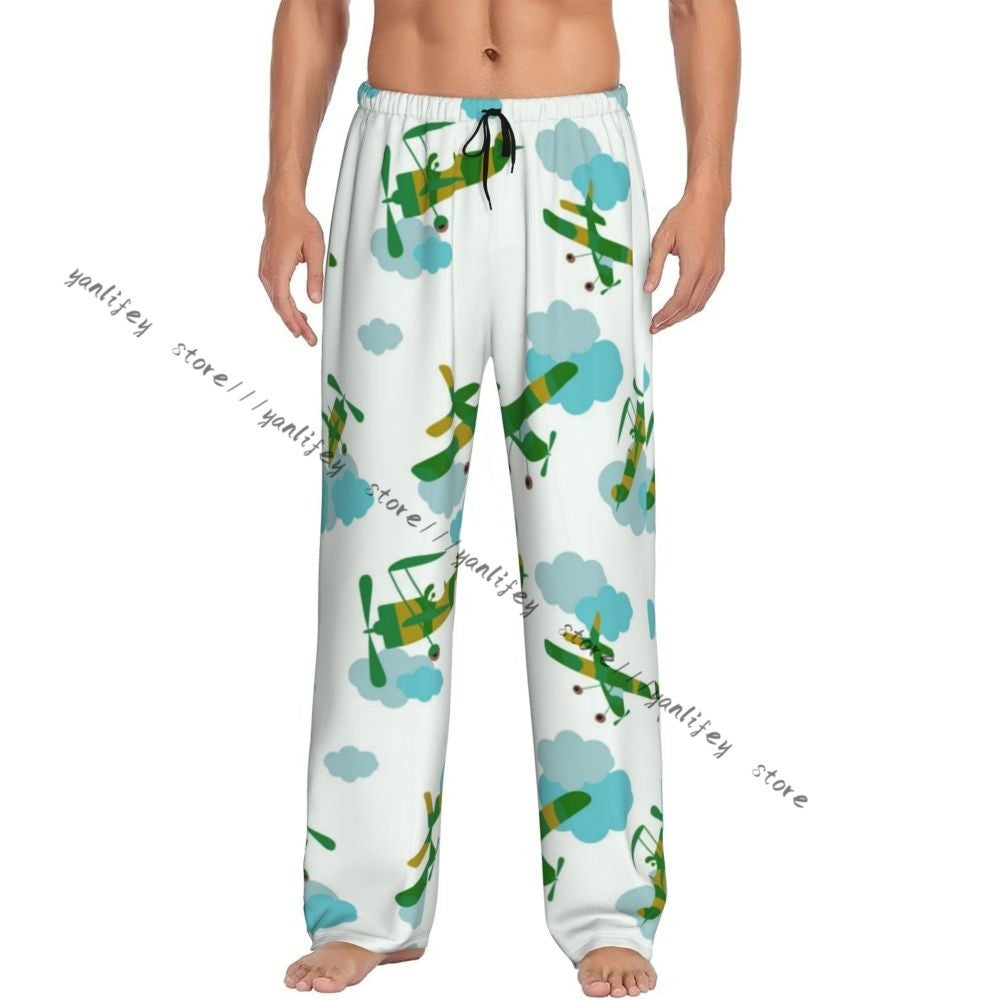 Men Sleep Bottoms Male Lounge Trousers Men's Airplanes And Clouds Pajama Pants